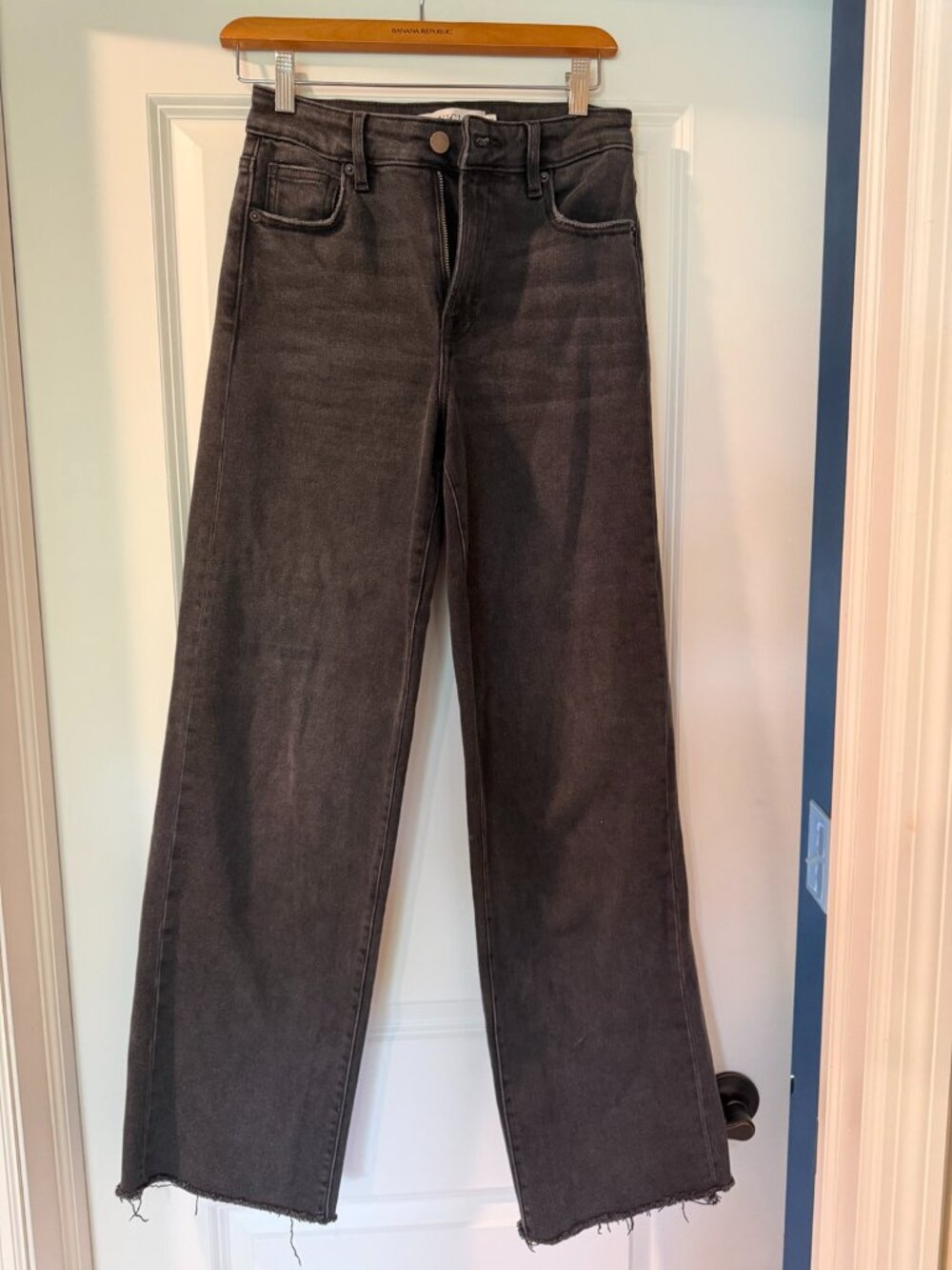 VICI High Rise Wide Leg Jeans 25 Washed Black Raw Hem